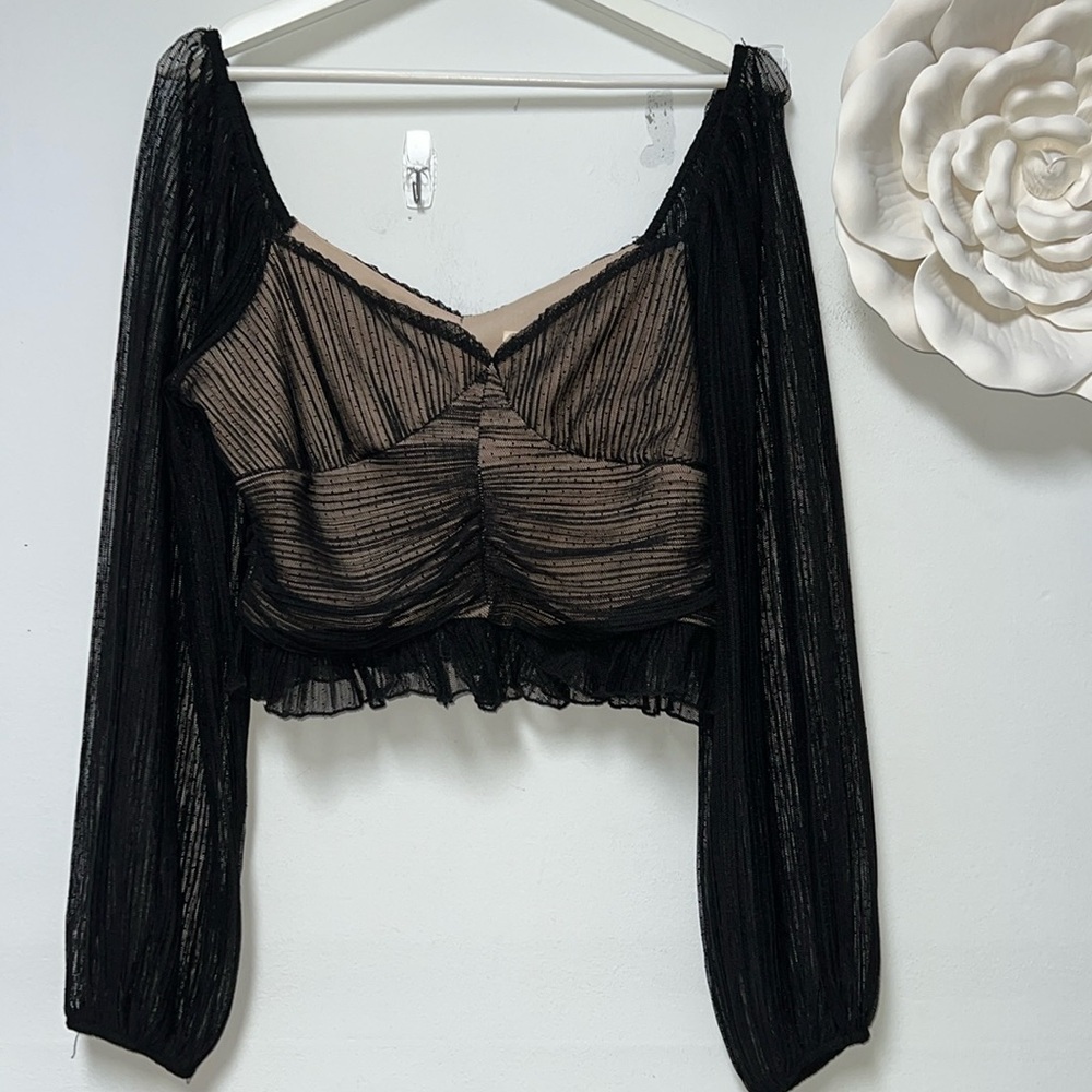 Meraki Black Sheer Long Sleeve Top